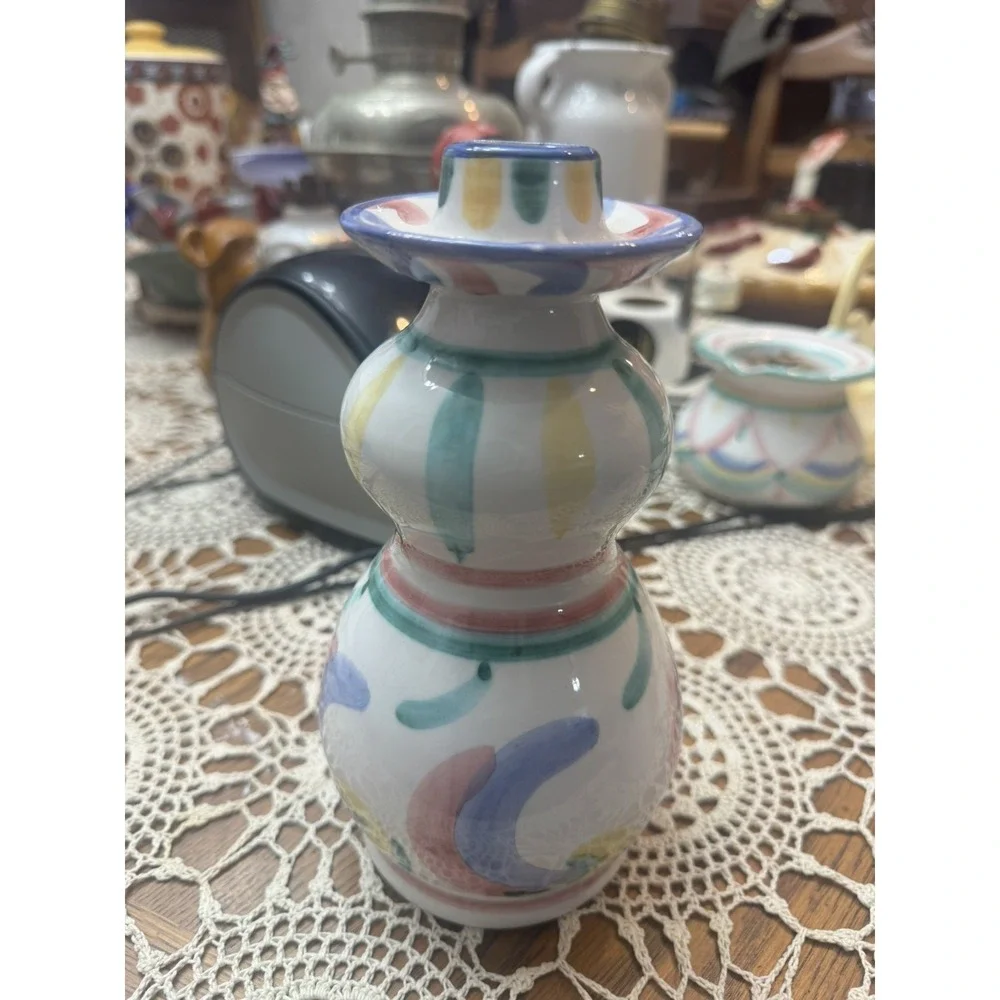 VIETRI ITALY 1986 ART POTTERY COLORE CANDLESTICK HOLDER .